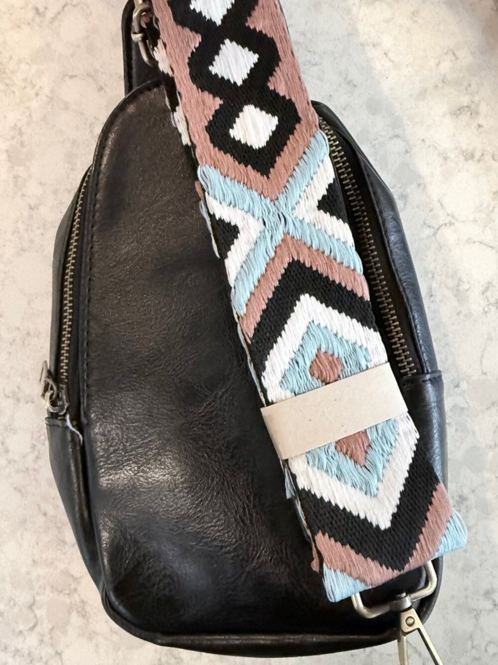 Black Vegan Sling Bag with Guitar-Style Strap